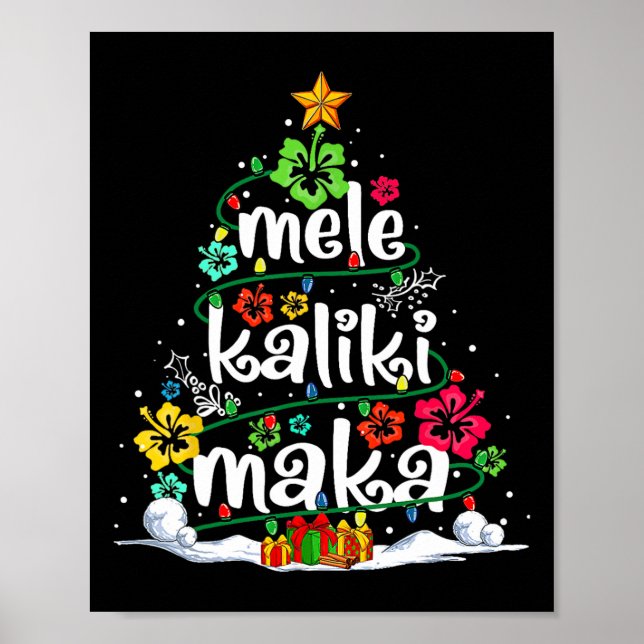 Póster Navidades tropicales de Mele Kalikimaka Santa Hawa (Frente)