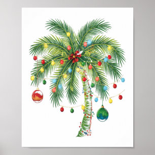 Póster Navidades tropicales Palm Tree con Luces y Ornam