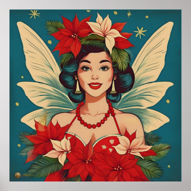 Póster Navidades tropicales retro años 50 Pin-Up Beauty Q (Frente)