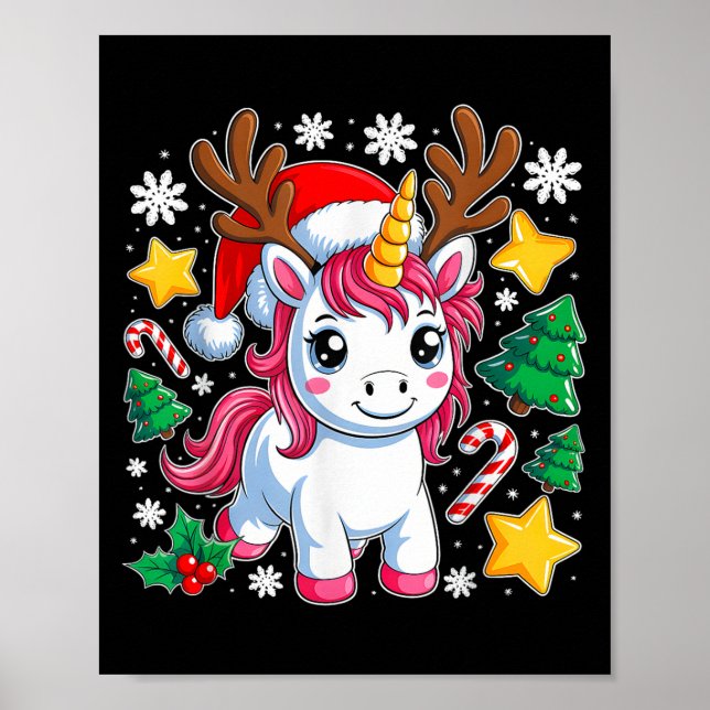Póster Navidades Unicornio cutan mágicas navidades Chicas (Frente)