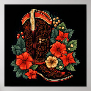 Póster navidades vacaciones de bota de vaquero