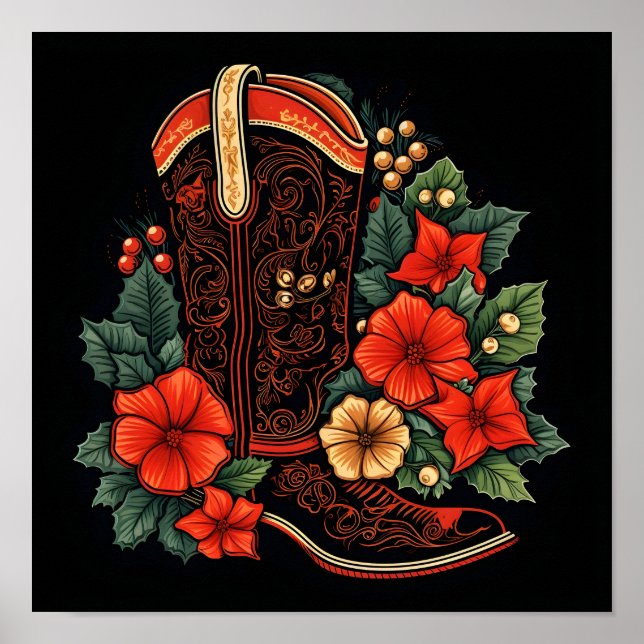 Póster navidades vacaciones de bota de vaquero (Frente)