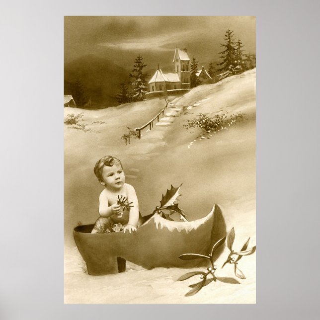 Póster Navidades varón, clog y mistletoe (Frente)