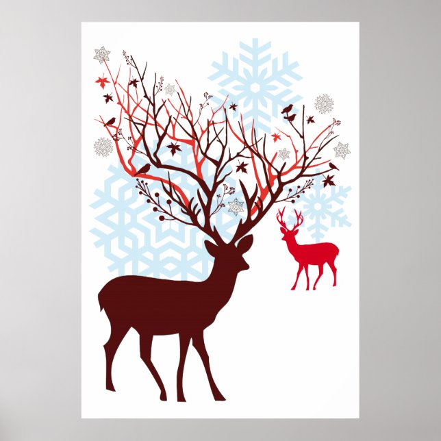 Póster Navidades venado con antígenos de ramas de árbol (Frente)
