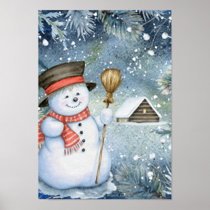 Póster Navidades vintage snowman