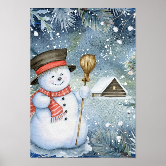 Póster Navidades vintage snowman (Frente)