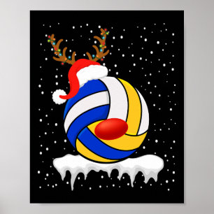 Póster Navidades Voleibol Santa Hat Reindeer Navidad Luz