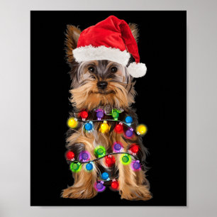 Póster Navidades Yorkie Dog Santa Hat Navidades de Yorksh