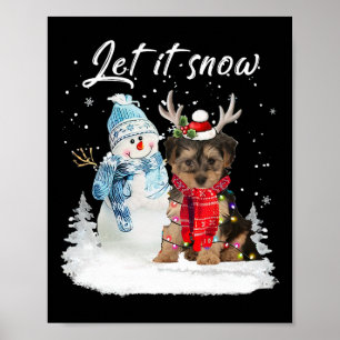 Póster Navidades Yorkipoo Santa Dog Snowman Xmas Pajama 1