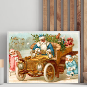 Póster navideño de trineo y ángeles de Santa clási