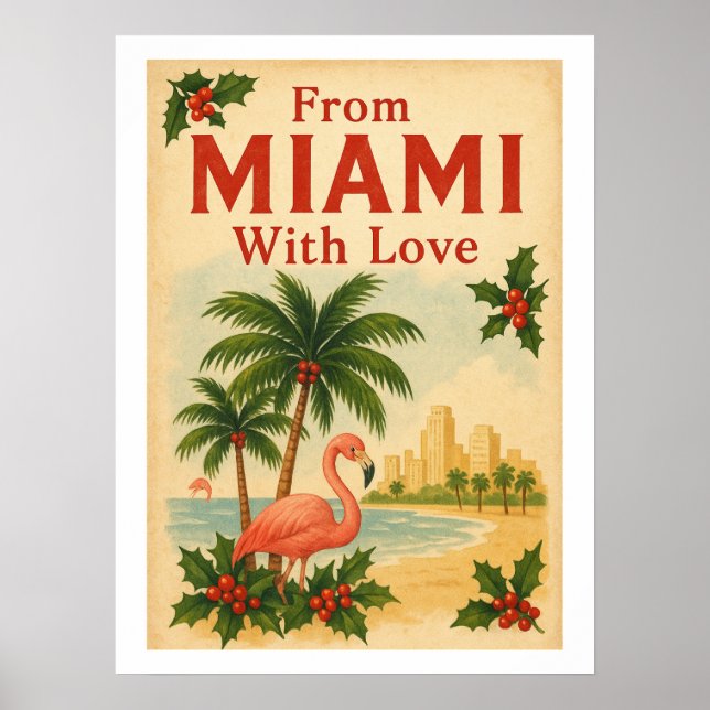 Póster Navideño Vintage De Miami Con Amor (Frente)
