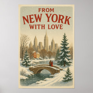 Póster Navideño Vintage De Nueva York Con Amor 