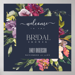 PÓSTER NAVY AMARILLO RUBOR BURGUNDY FLORAL BRIDAL FIESTA 