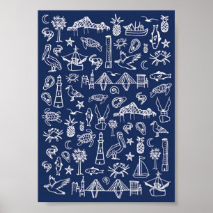 Póster Navy Blue Charleston Toile Mini