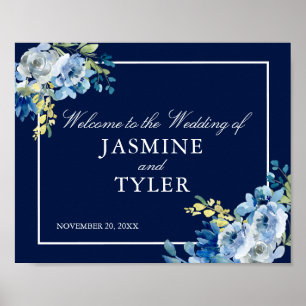 Póster Navy Blue Floral Elegante bienvenida a nuestro Bod