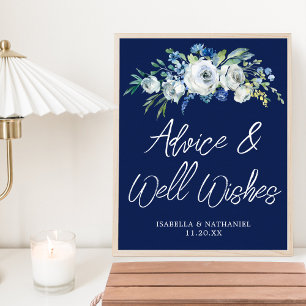 Póster Navy Blue Floral Winter Consejos de Boda Bien Dese