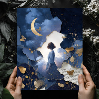 Póster Navy Blue Gold Fantasy Night Sky Wall Art Print