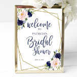 Póster Navy Blue Gold Floral Bridal Shower Welcome<br><div class="desc">Navy Blue Gold Floral Bridal Shower Welcome Poster</div>