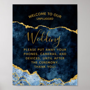 Póster Navy Blue Gold Foil Unplugged Wedding Table Sign
