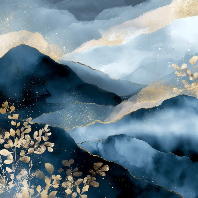 Póster Navy Blue Gold Modern Abstract Landscape Wall Art (Subido por el creador)