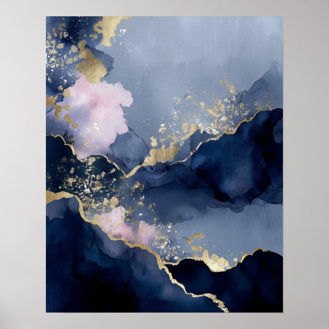Póster Navy Blue Gold Modern Abstract Wall Art (Frente)