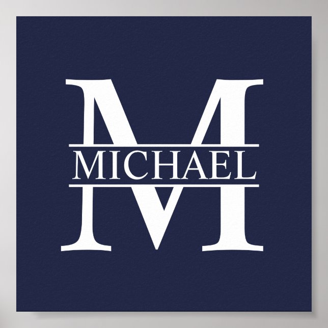 Póster Navy Blue Personalized Monogram and Name (Frente)