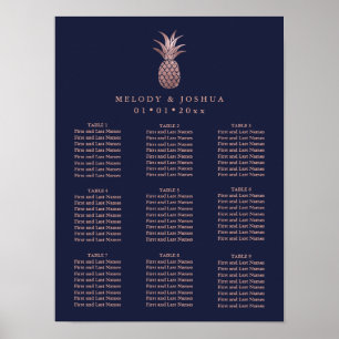 PÓSTER NAVY BLUE ROSA GOLD PINEAPPLE SILLERO GRÁFICO