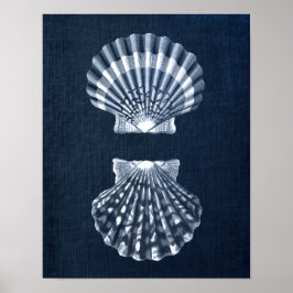 Póster Navy Blue Seashell Print no. 9 Beach Wall Decor