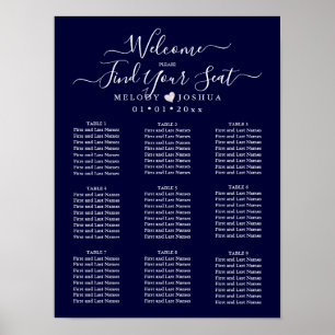 PÓSTER NAVY BLUE SEATING CHART RUBOR HEART DIY COLOR
