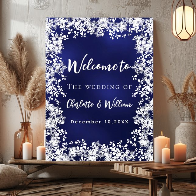 Póster Navy blue snowflakes wedding welcome sign (Subido por el creador)