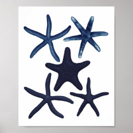 Póster Navy Blue Starfish Beach Decor