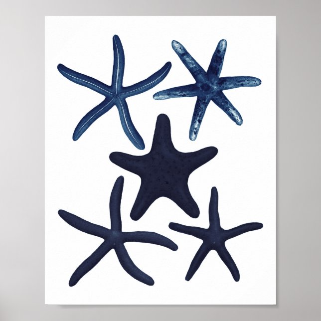 Póster Navy Blue Starfish Beach Decor (Frente)