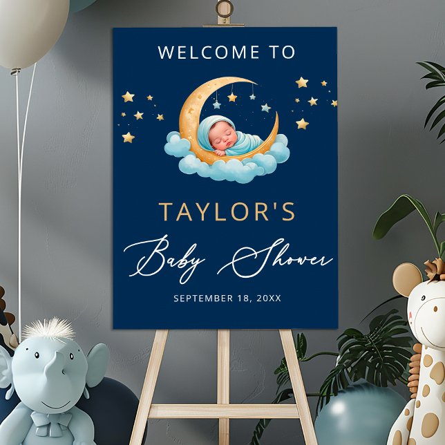 Póster Navy Celestial Moon Stars Baby Shower Welcome Sign (Subido por el creador)