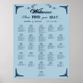 Póster Navy Dusty Blue Alphabetical Wedding Seating Chart