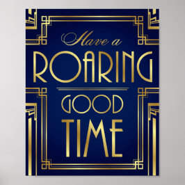 Póster Navy Gold Art Deco HAVE A ROARING GOOD TIME Print