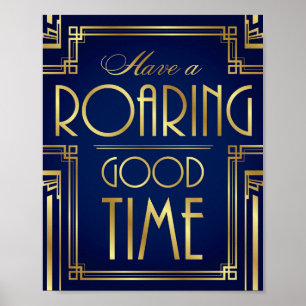 Póster Navy Gold Art Deco HAVE A ROARING GOOD TIME Print