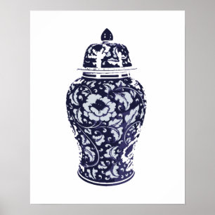 Póster Navy Indigo Bonito Azul Floral Ginger Jar Vase
