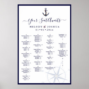 PÓSTER NAVY NAUTICAL SEATING CHART, ALFABÉTICO