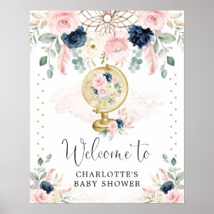 Póster Navy Rubor Travel Dreamcatcher Bienvenidos a Baby 