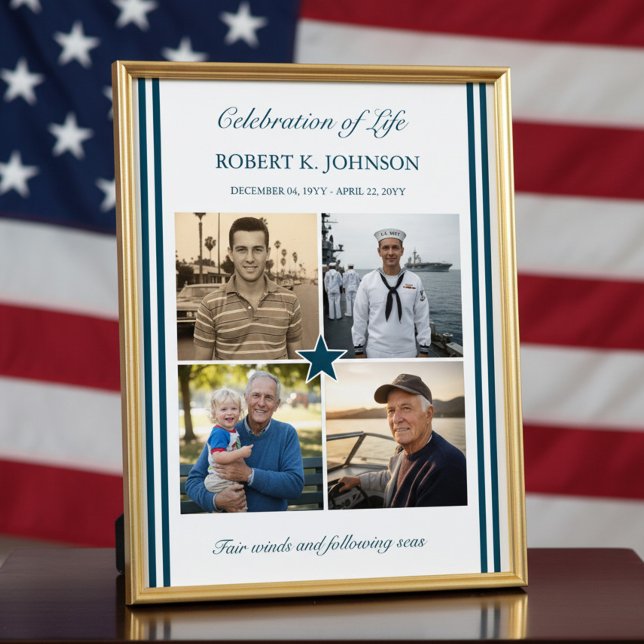 Póster Navy Veteran 4 Photo Celebration of Life Welcome (Celebration of Life welcome poster - available printed or digital)