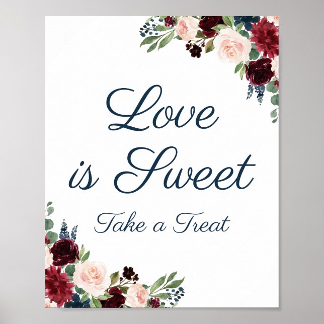 Póster Navy y Marsala Floral Love es un Poster de Rótulo  (Frente)