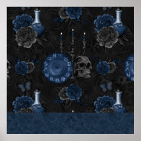 Navy Zodiac Magic | Rosas del cráneo gótico azul o