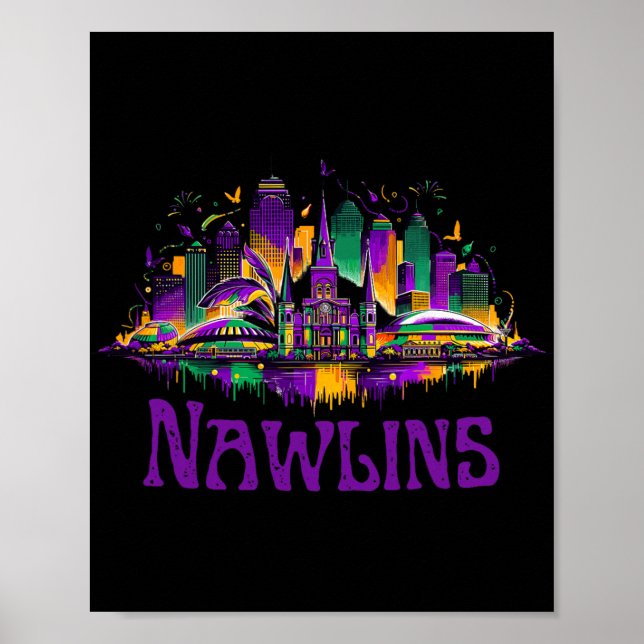 Póster Nawlins New Orleans Cityscape Mardi-gras Souvenir  (Frente)
