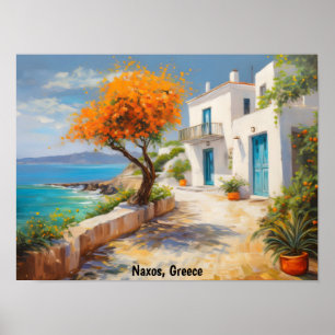 Póster Naxos Colorido Grecia Óleo Pintura
