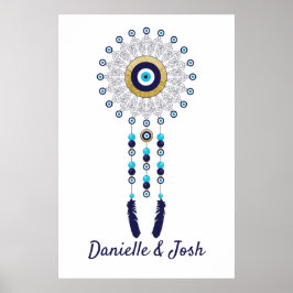 Póster Nazar Evil Oye Mandala Dream Catcher en oro Blue