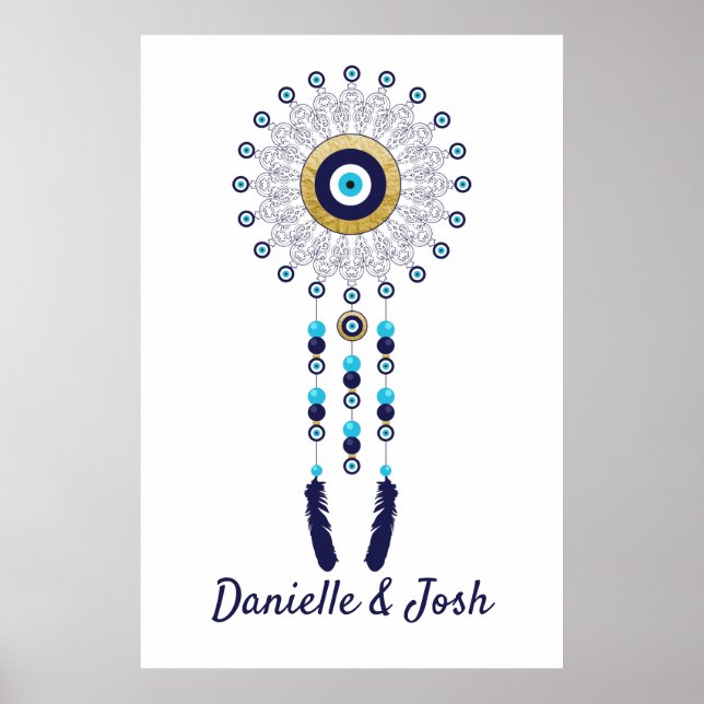 Póster Nazar Evil Oye Mandala Dream Catcher en oro Blue (Frente)