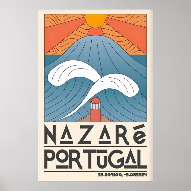 Póster Nazare Portugal Ocean Print - Minimalist Wave and (Frente)
