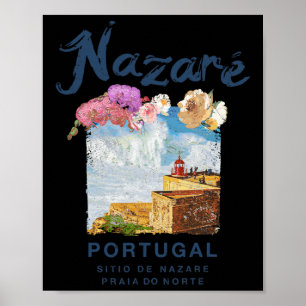 Póster Nazaré Portugal Praia Do Norte Surf Vintage 