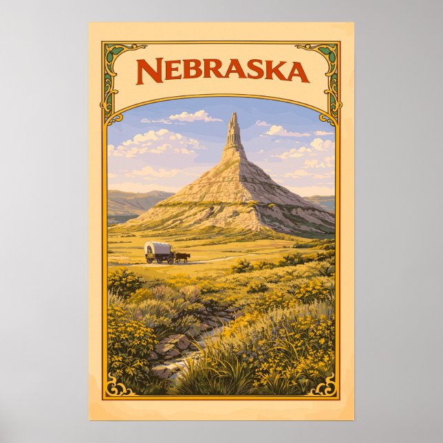 Póster Nebraska Chimney Rock Vintage  (Frente)