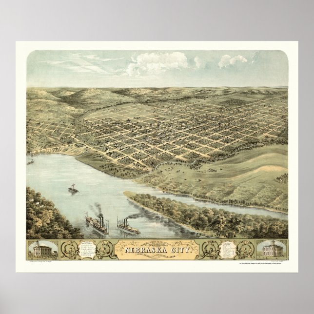 Póster Nebraska City, NE Panoramic Map - 1868 (Frente)